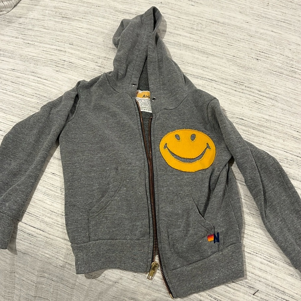Aviator Nation Youth Zip Up Hoodie with smiley. Size 6.